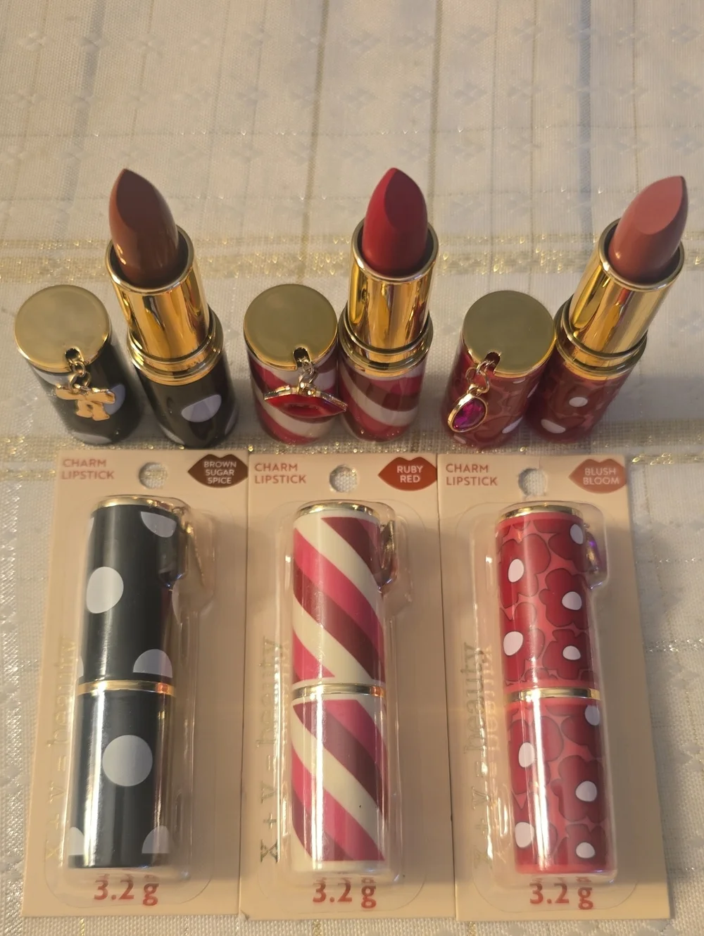 3 Charm Lipstick Trio - Red, Brown, Pink New Sealed